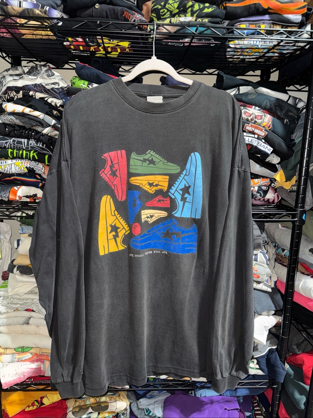 R&B Gear Lab Ape Shall Never Kill Ape Bape Long Sleeve faded Black Shirt 4xl